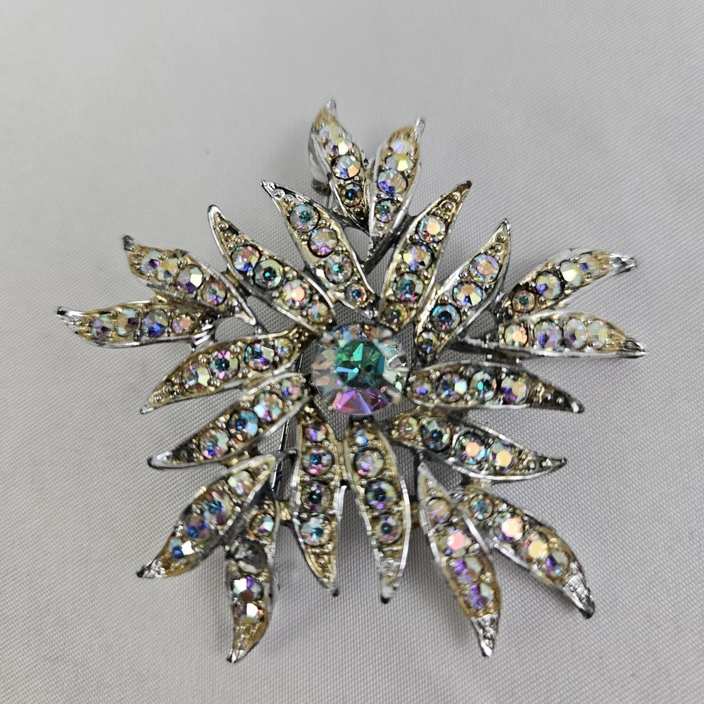Vtg Sarah Coventry Aurora Blaze Brooch Borealis Pin Iridescent  Costume Jewel
